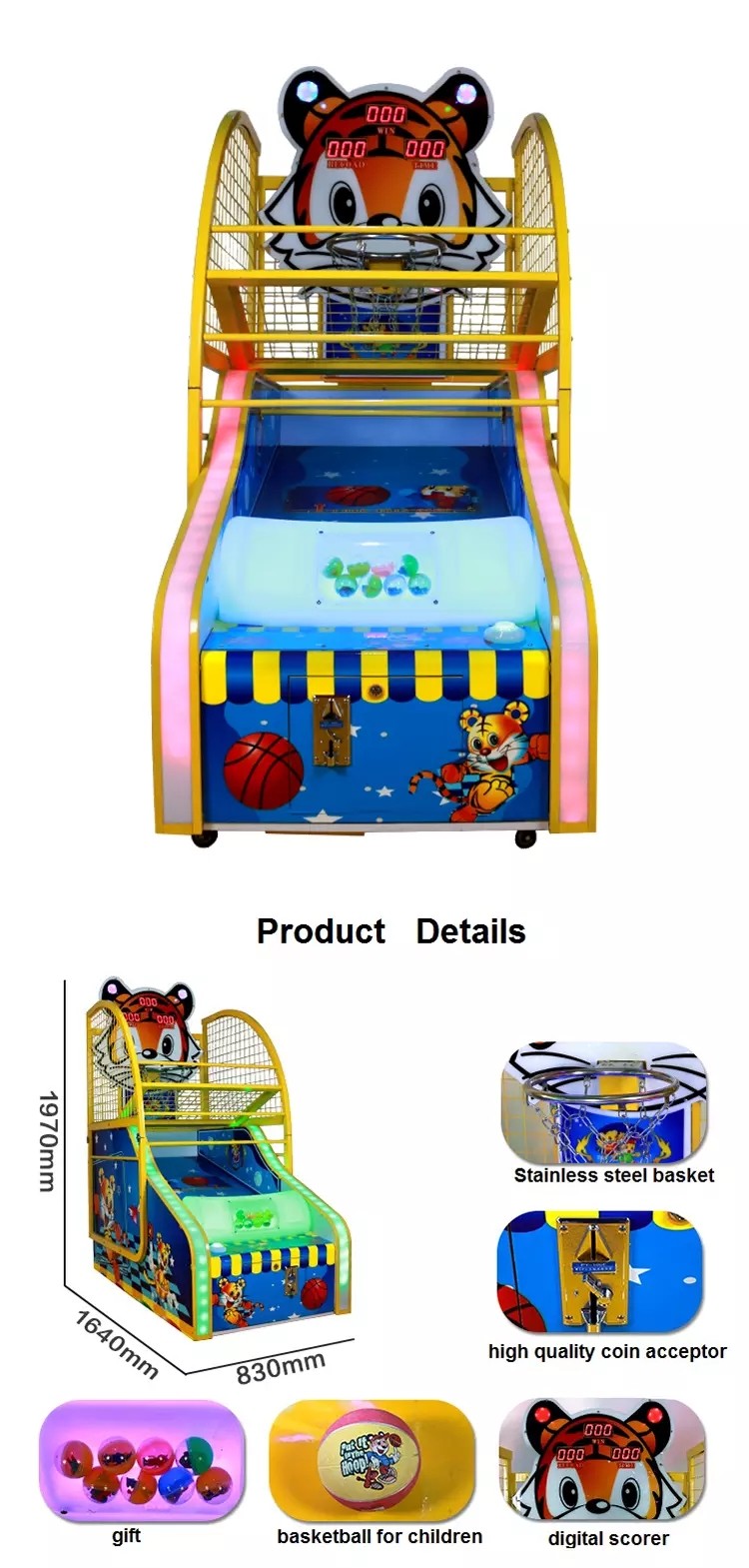 1 - 2 Players Basketball Shooting Arcade Machine , 120kg Indoor Basketball Arcade Machines