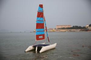 Quality Blue Inflatable Sailing Boat 4 Person Pontoon Boat With Fiberglass Centerboard wholesale
