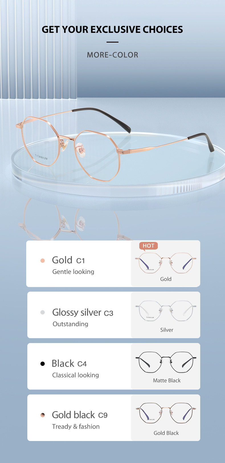 Geometric Titanium Frame Glasses Custom Logo Brand For Women