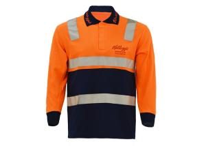 Quality 65% Polyester 35% Cotton Mens Work Polo Shirts / Long Sleeve Workwear Orange wholesale