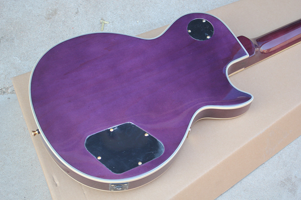 Custom Purple Electric Guitar with Left Handed,Flame Maple Veneer,Gold Hardware,22 Frets,White Binding