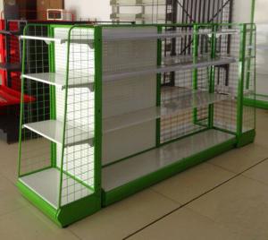Quality Light Duty Supermarket Gondola Shelving / Pharmacy Display Rack Metallic Shop Shelving wholesale