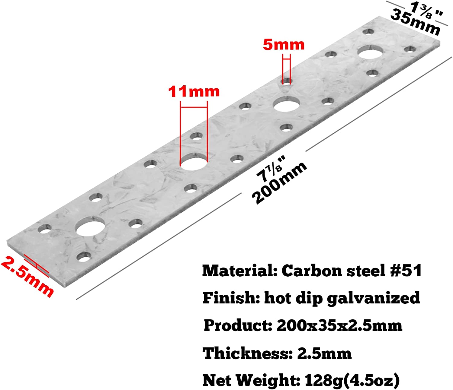 Galvanized Metal Fixing Bracket for Wood Repair Single-side Bracket 2-2.5mm Thickness