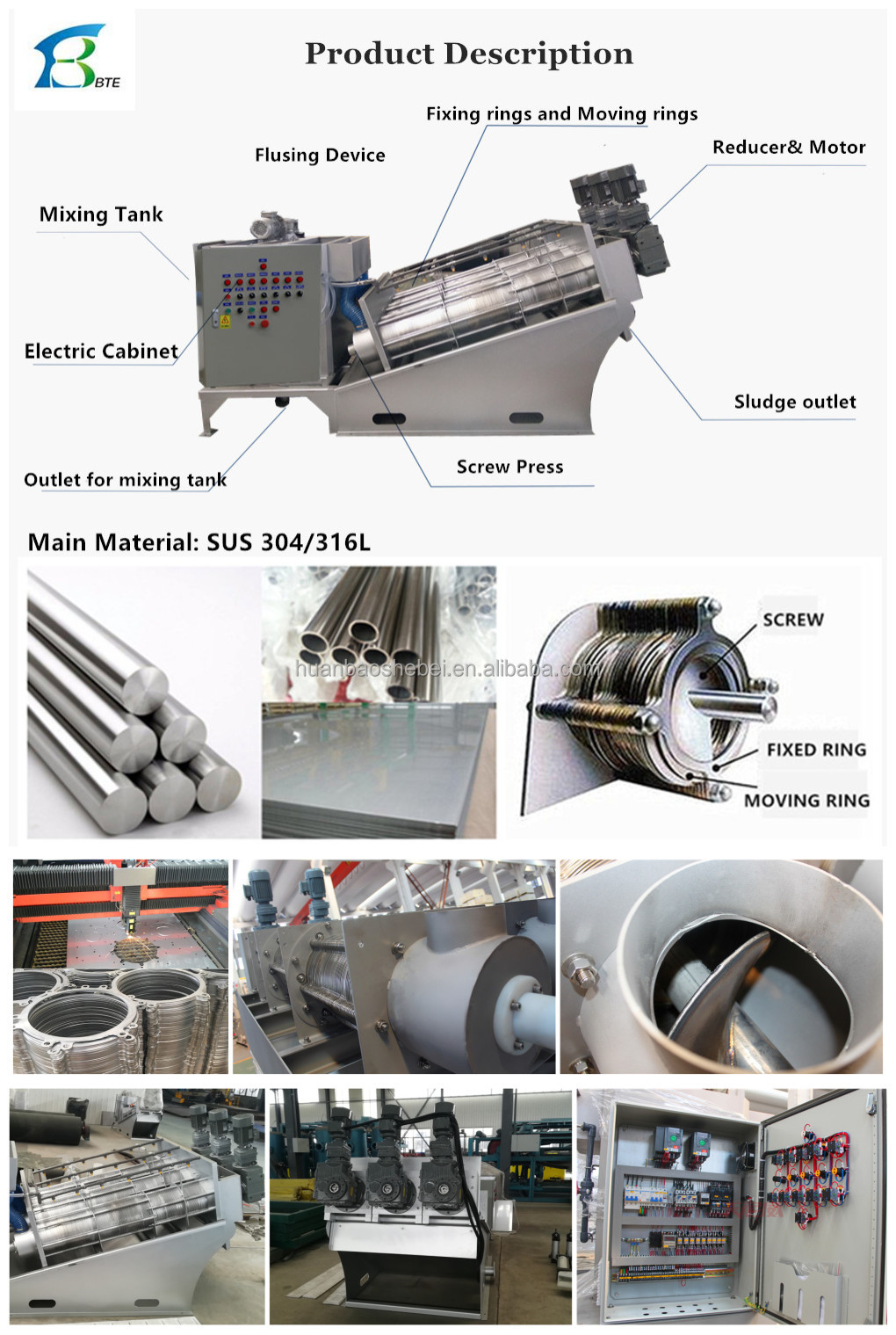 500kg Weight Screw Press Sludge Dewatering Machine for Wastewater Treatment Systems