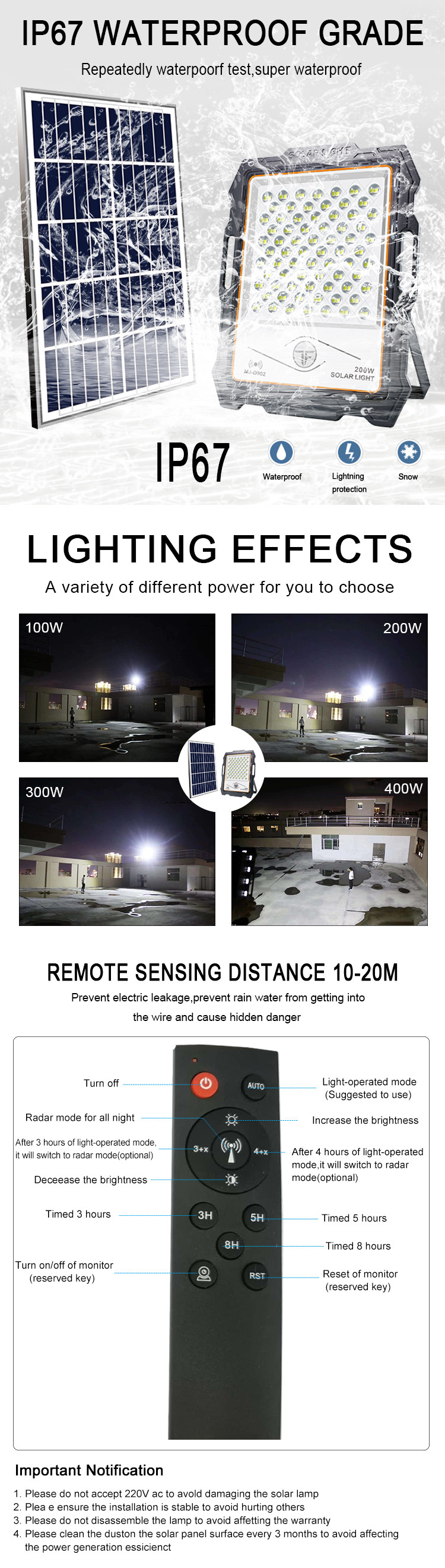 Large Battery Capacity LED Solar Flood Lights Durable Waterproof IP67