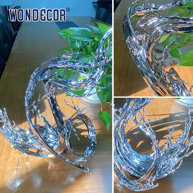 Small Indoor Desktop Stainless Steel Sculpture Artists Metal Ornament Abstract Water Flow