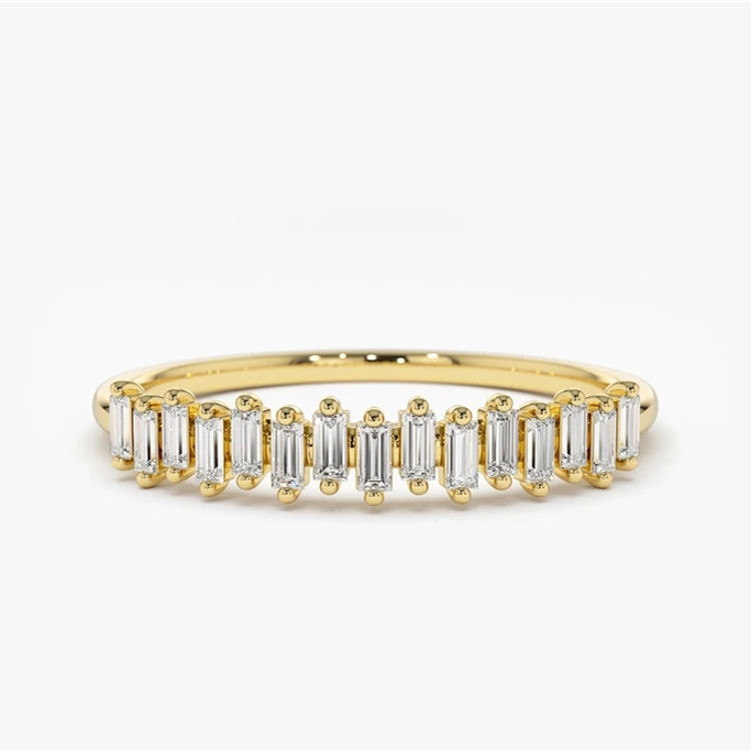 925 Sterling Silver CZ Diamond Baguette Women's Eternity Ring with Yellow Gold Plating