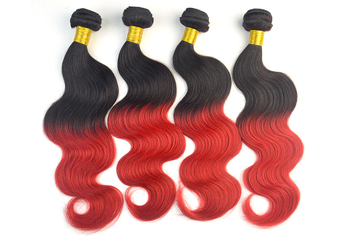 100% Remy Brazilian Wavy Human Hair Extensions Natural Black and Red Color