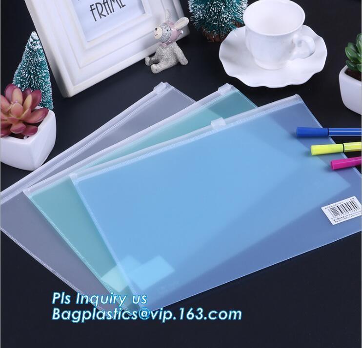 stand up pvc slider bag vinyl k bag, vinyl pvc A4 file bag with slider k, Non-toxic PVC slider zipper bag