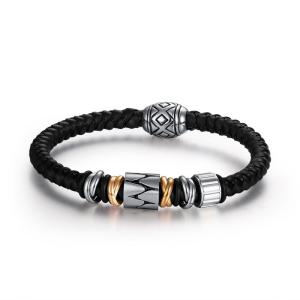 Quality High Quality Mens Stainless Steel Real Leather Bracelet Wholesale wholesale
