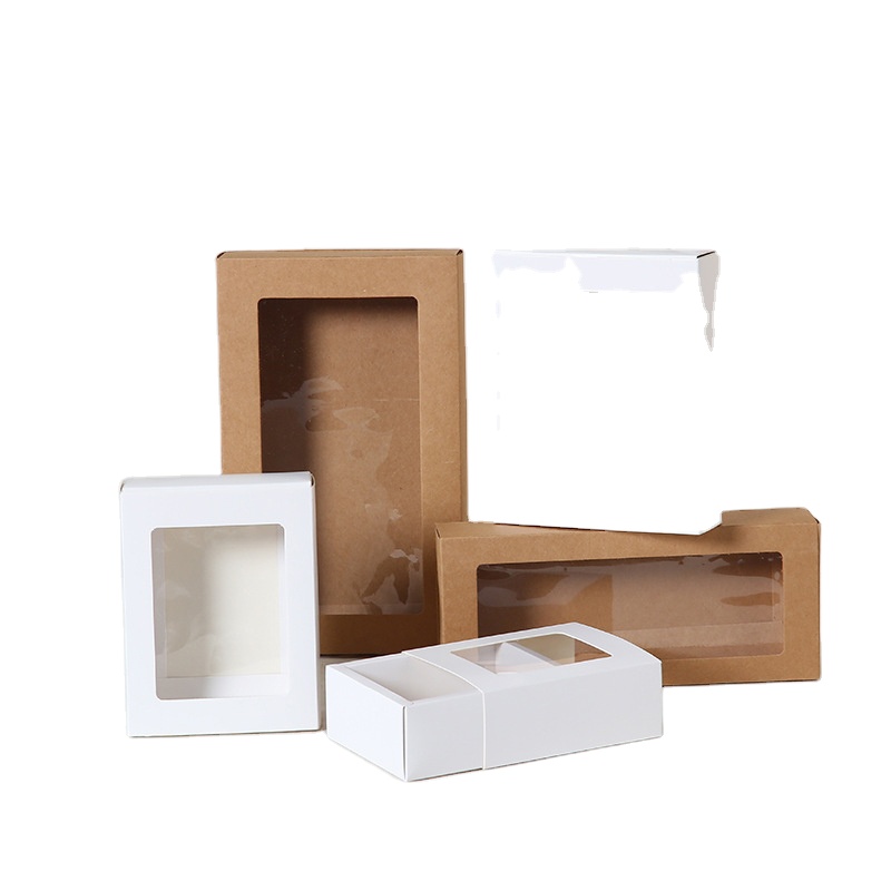 Custom square gift packaging box with clear window and glossy lamination in CDR format