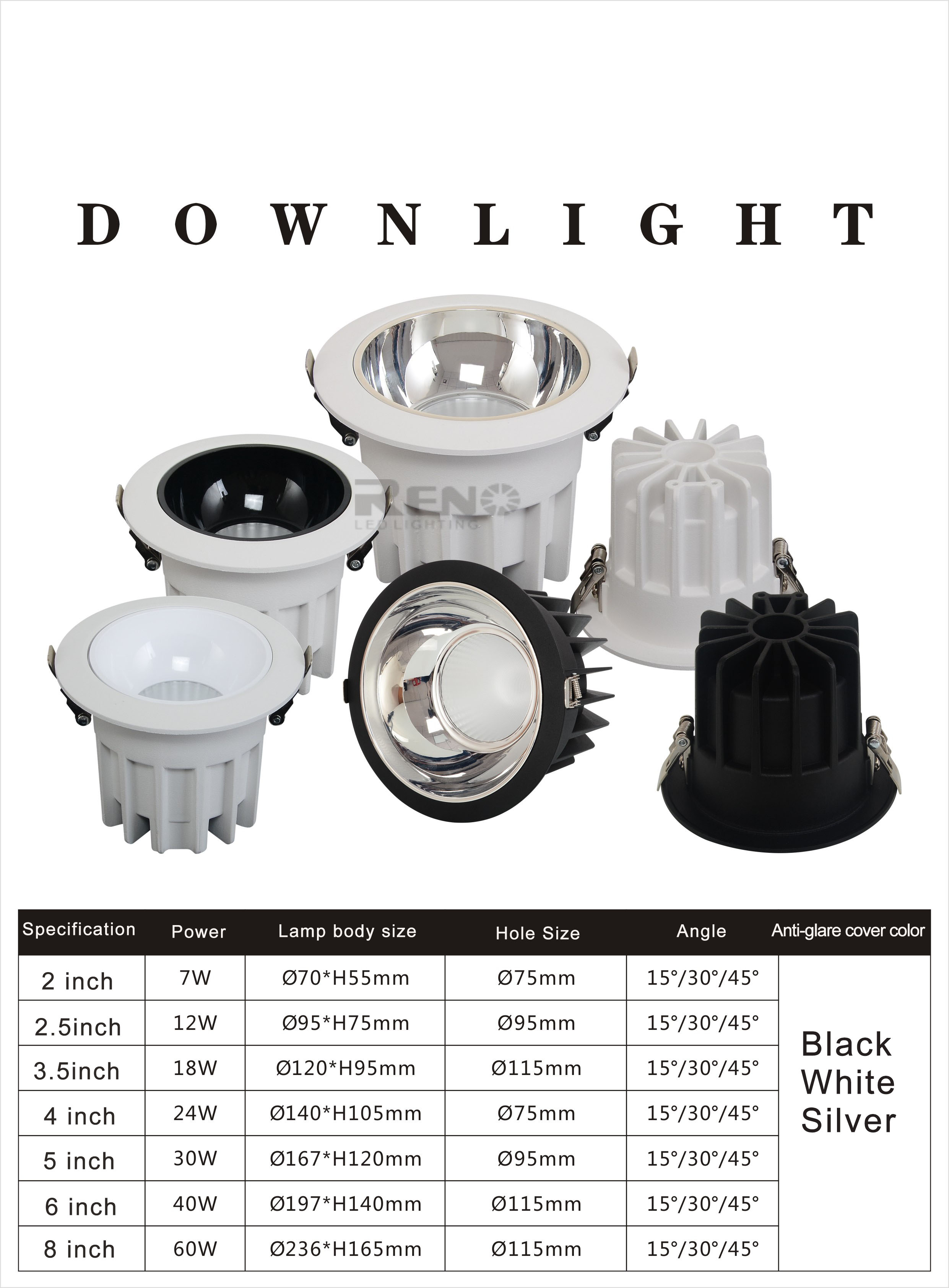 Recessed Anti Glare LED Downlights Round Shaped High Power 36w