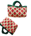 White Woven Cotton Bag , Strawberry Womens Crochet Handbags 32cm×25cm