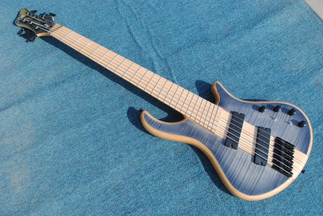Custom Blue Flame Maple top Neck through body 6 strings Electric Bass Guitar