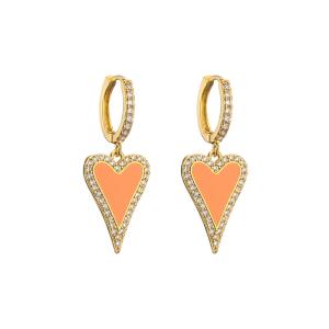 Quality Enamel 14K Gold Jewelry CZ Zircon Love Shape Ear Rings wholesale