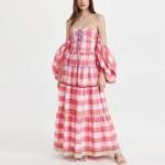 Ladies Puff Sleeve Dress for Women Ruching Checks Clothing Manufacturers Elegant