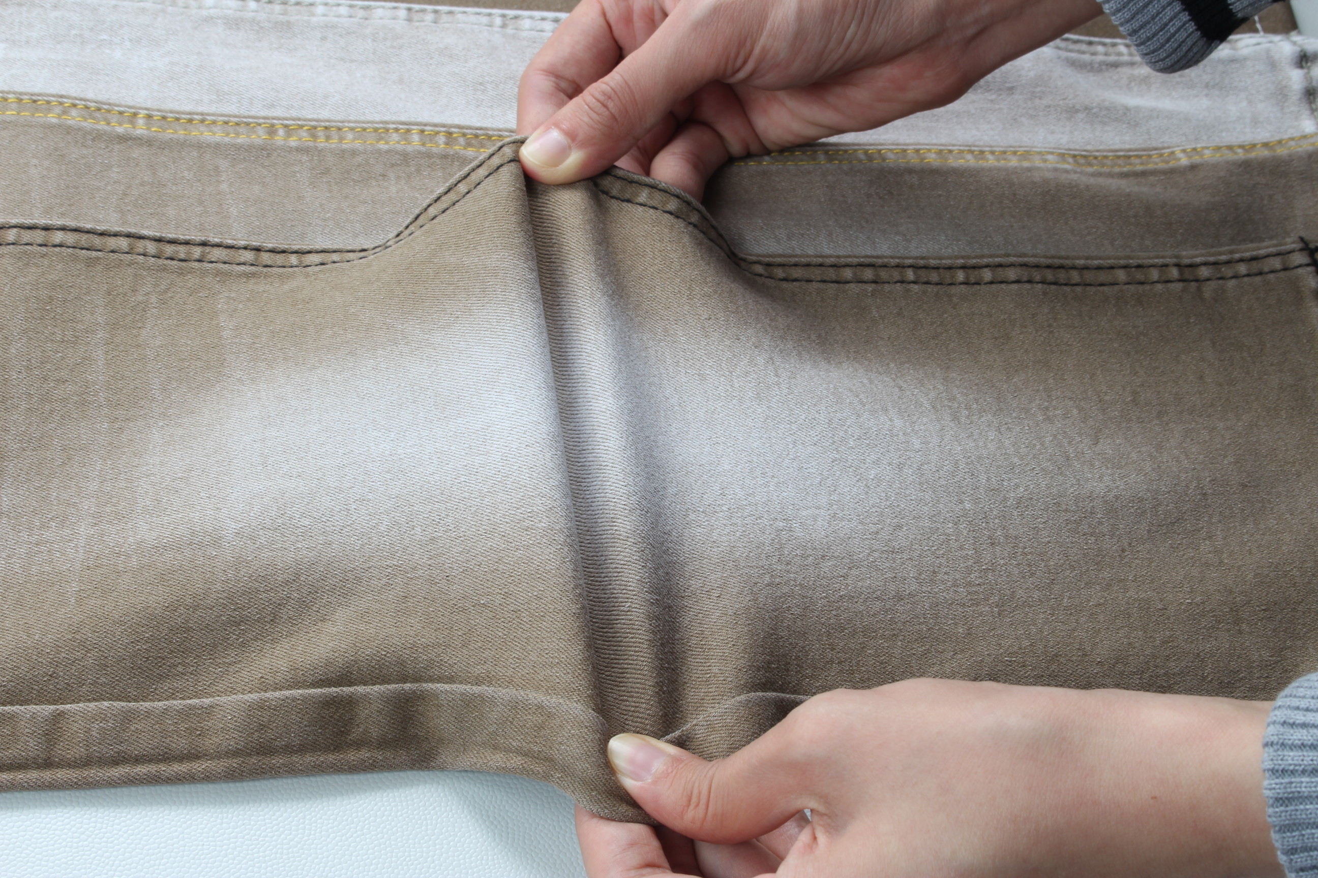 Colorful Light Weight Stretch Denim Fabric In Khaki