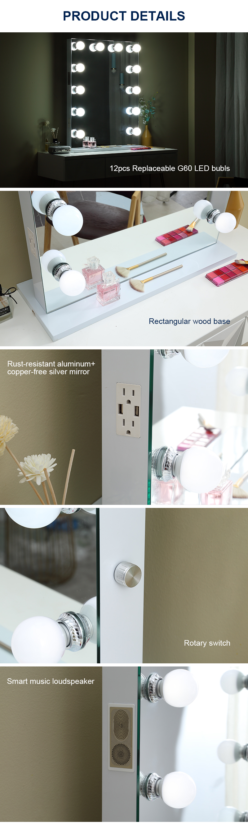 Smart Tabletop Lighted Makeup Mirror High Brightness With Dimmable LED