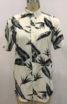 100% Viscose Summer Casual Leaf Print Short Sleeve Shirt Beach Style