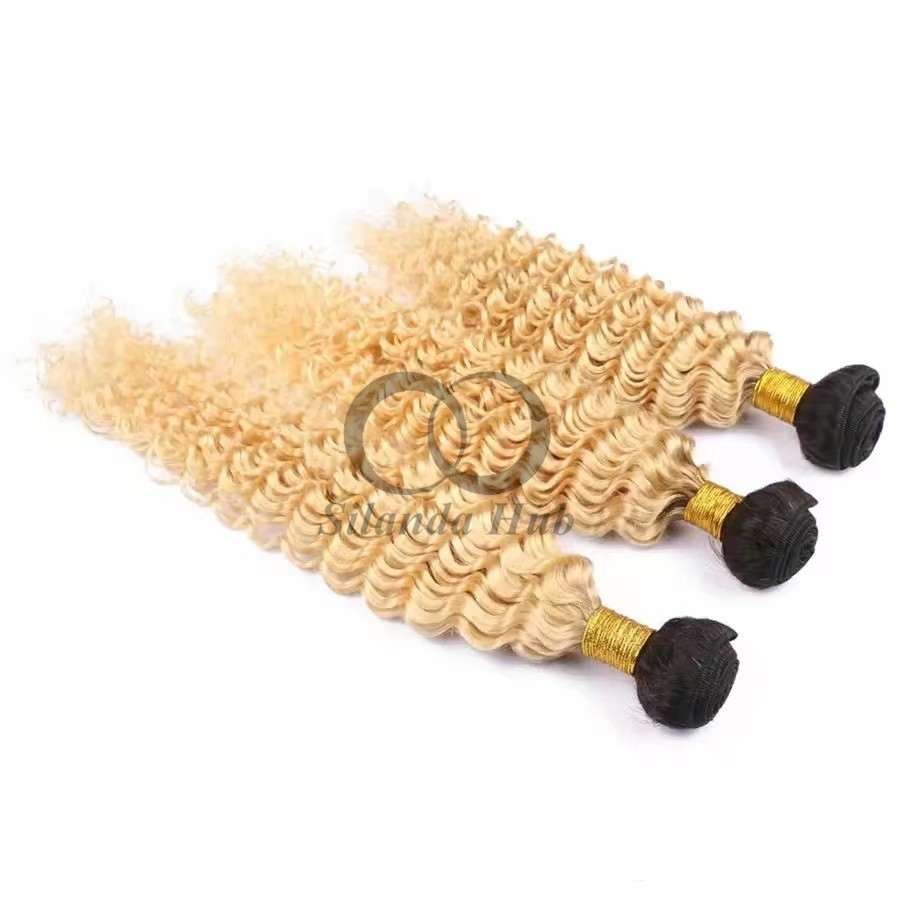#T1B/613 Bleached Blonde Deep Wave Remy Human Hair Bundles Sew In Weave Bundles Brazilian Bundle Deals