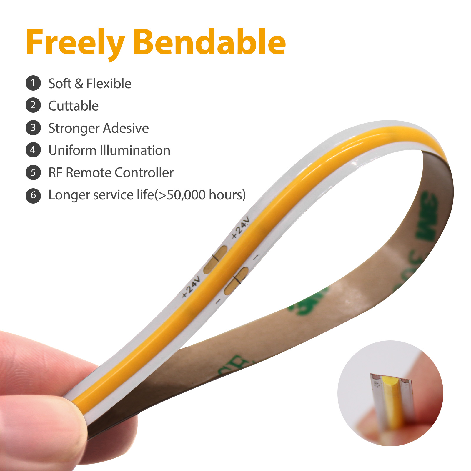 90 Cri 1100LM/m 480chips Flex Led Cob Linear 180 Degree