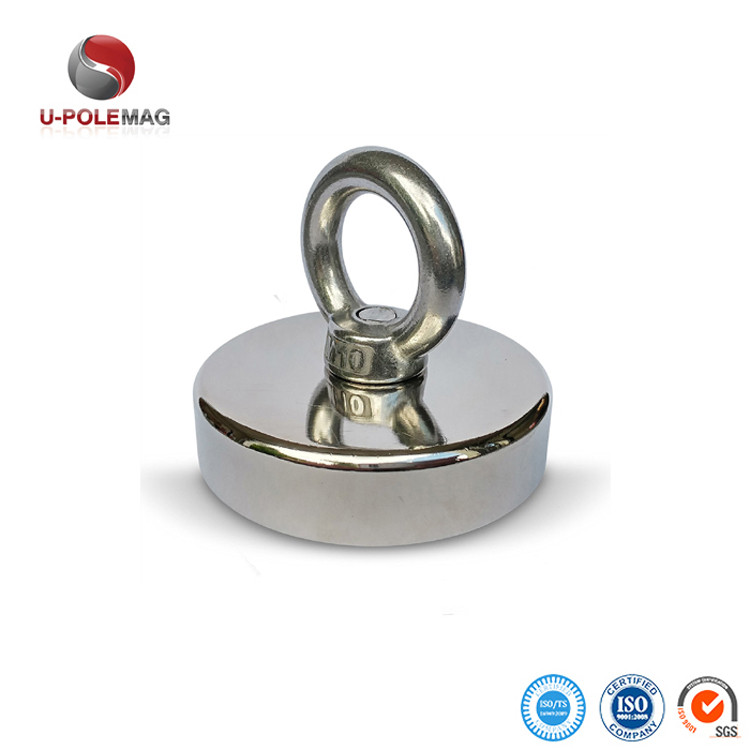A3 steel NdFeB magnet 148 LBS 67 KG Pulling Force D48mm Rare Earth POT Magnet with Eyebolt