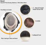 Fine mono Human Hair Unit for Men Invisible Hair Knots and Natural front Scallop