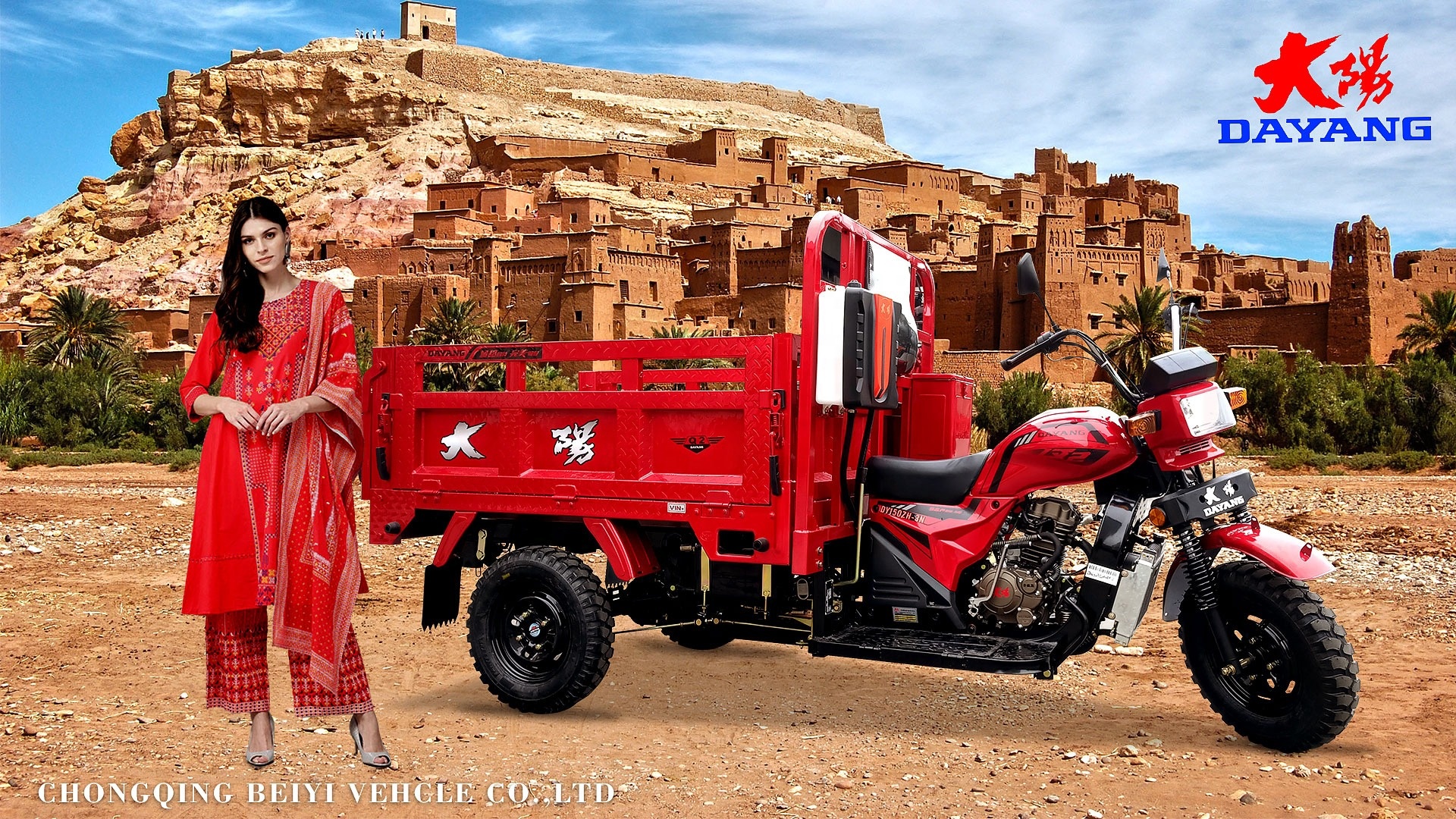 250cc Engine Chinese 3 Wheeler Cargo Motorcycle with Two Seats and Chassis 50*100