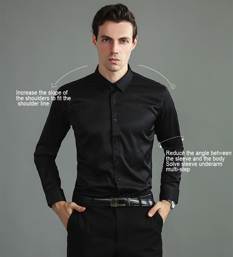 European Men's Four-Sided Elastic Non-Ironing Long-Sleeved Shirt for Effortless Style