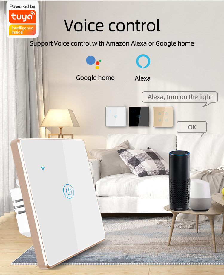 EU/US Standard Metal Bezel 4 Gang Household Switch Remote Smart Wall Light Switch Timer&Voice Control Support