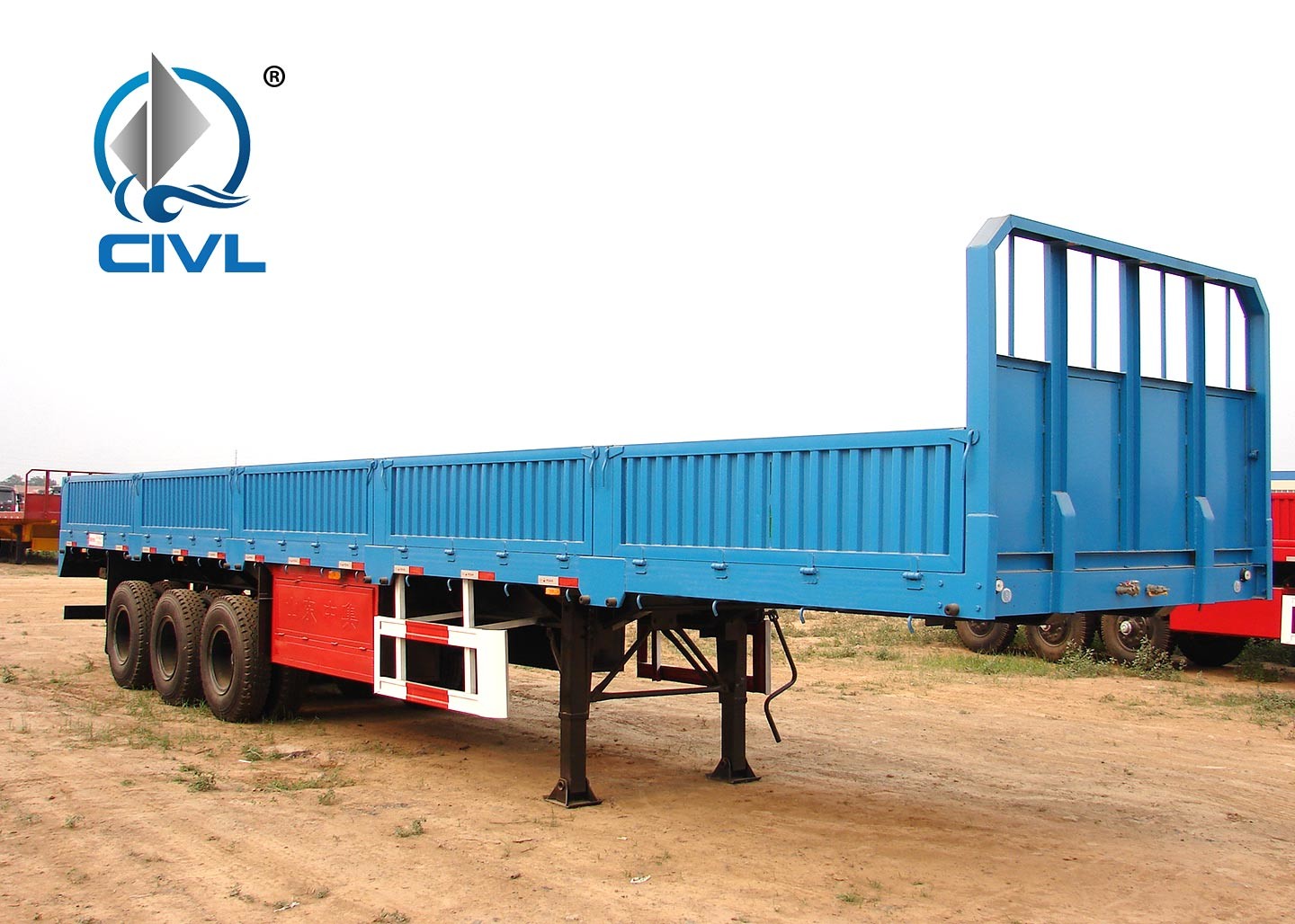 Three Axle Semi Trailer Blue Color Sidewall Semi Trailer Flatbed Trailer High Strength Steel