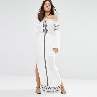New Boho Off Shoulder Summer Backless Maxi Dresses With Tie Up Sleeves