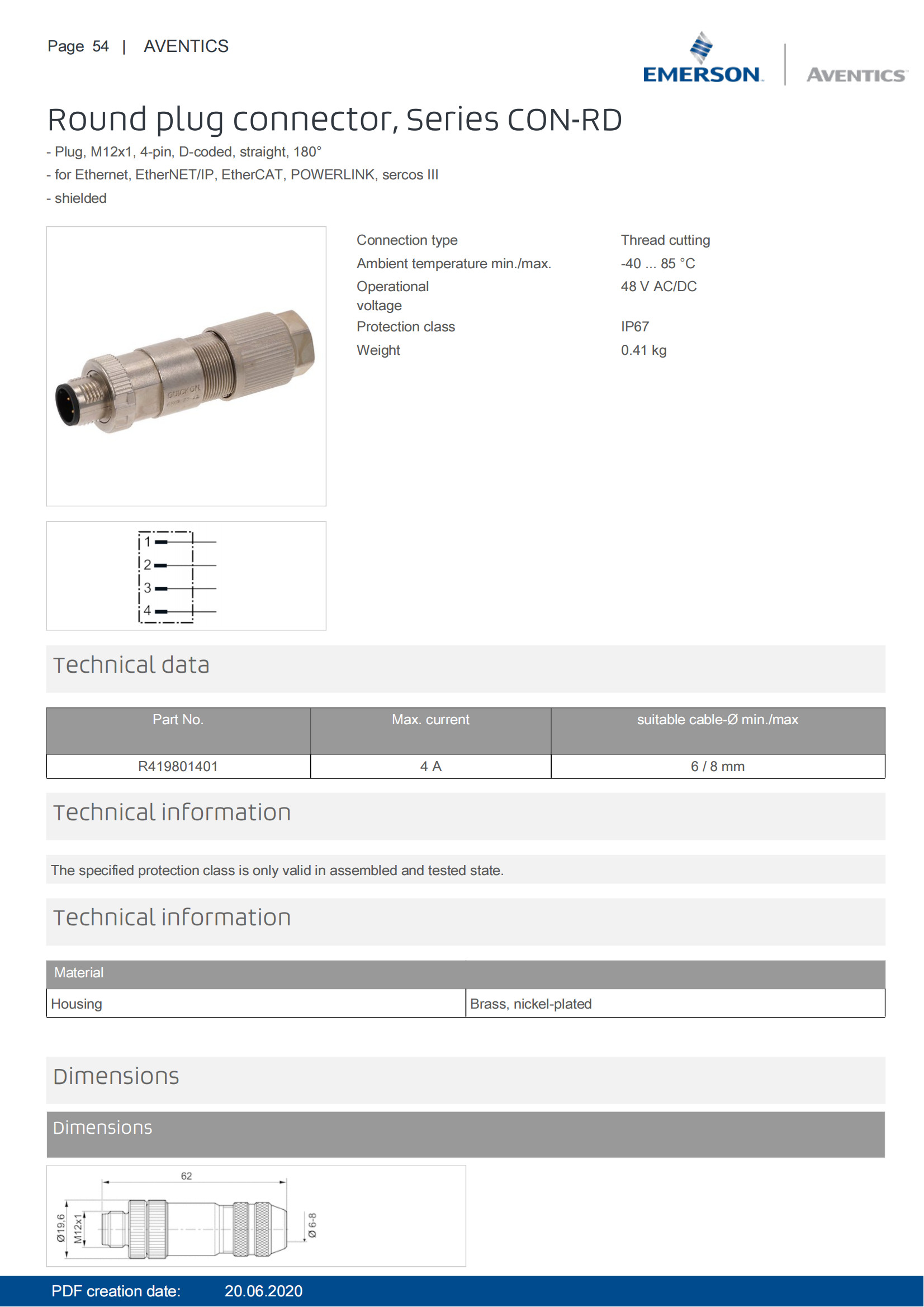 AVENTICS Series Pneumatic Connection CON-RD Plug With Round Plug Connectors
