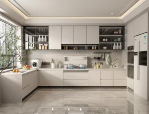 Quality High End Cuisine Luxury Marble Floor Island White Full Modern Kitchen Cabinet wholesale
