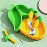 Divided Corn Plate Set Silicone Baby Feeding Set Non Slip Suction Base