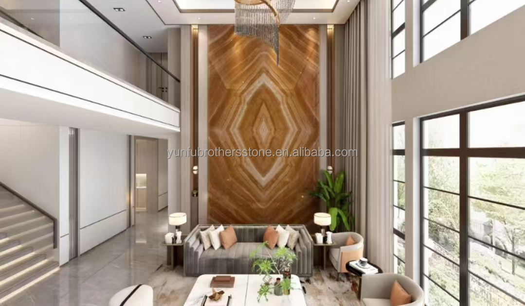 Hot Polished Onyx Big Slab Sheet Book Match for Translucent Stone Veneer Backlit Wall