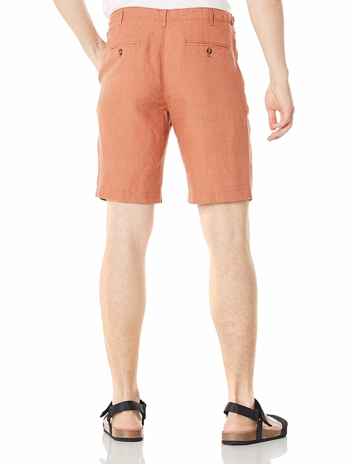 Light Brown Beach Mens Linen Shorts Drawstring Yarn Dyed Fabric
