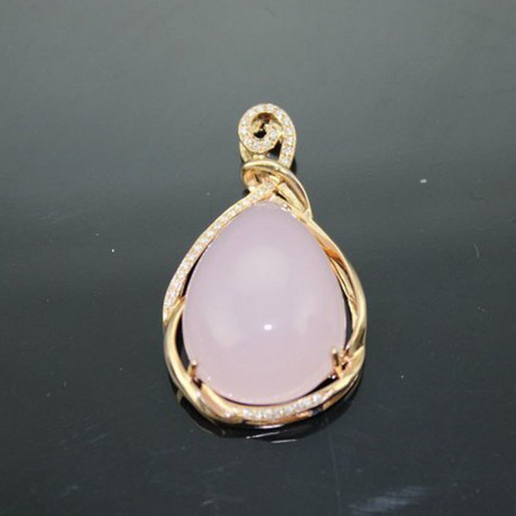 18K Rose Gold Plated 925 Silver Pear Shaped Pink Cubic Zirconia Pendant (PSJ0171)