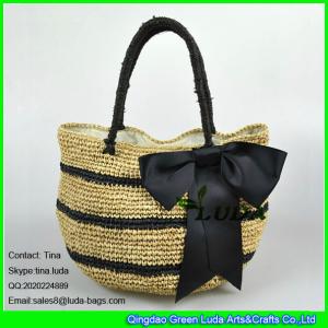 Quality LUDA new striped straw beach bags totes bowknot raffia straw handbags wholesale