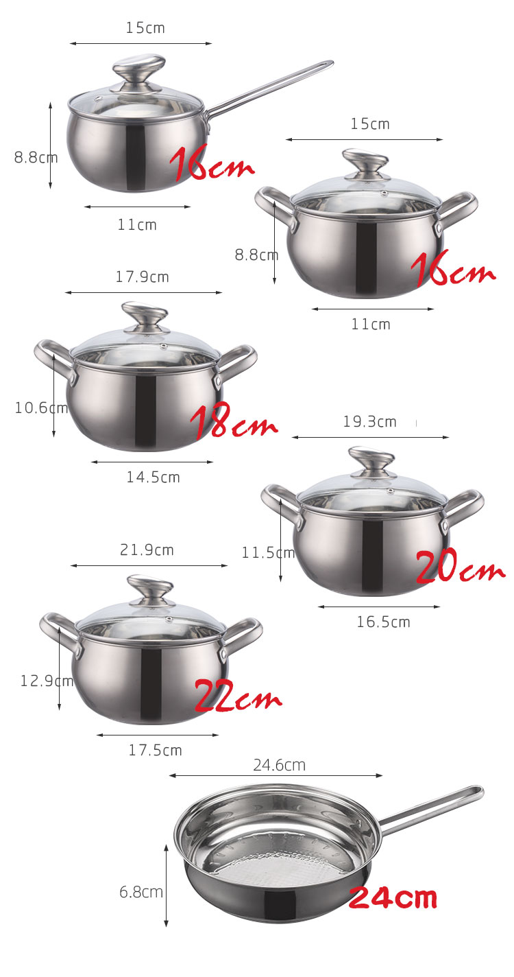 Custom Pots And Pans Pots Set Kitchen 12pcs Cooking Pots 3 Layer Bottom Ollas Stainless Steel Cookware Set