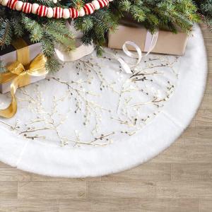 Quality hristmas Tree Skirt with Golden Berries, 32Inches Faux Fur Plush Tree Skirt for Holiday Home Decor Xmas wholesale