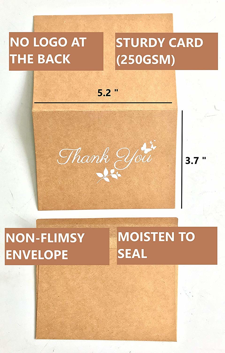 4 * 6 Inches Size Kraft Paper Card , Thank You Greeting Card With Matching Envelopes
