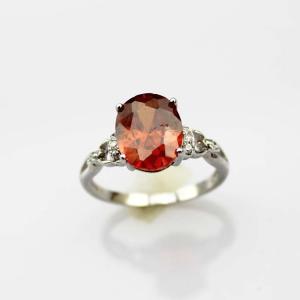 Quality White Gold Plated 925 Silver Jewelry 8mmx10mm Oval Red Cubic Zircon Ring(R77) wholesale