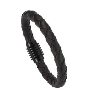Quality Hot stainless steel magnet buckle leather rope bracelet men custom leather bracelet wholesale