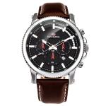 Round Silver Case Genuine Leather Strap 95g Men ' S Quartz Watch