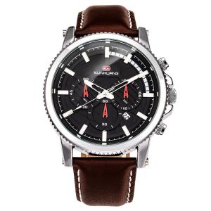 Quality Round Silver Case Genuine Leather Strap 95g Men ' S Quartz Watch wholesale
