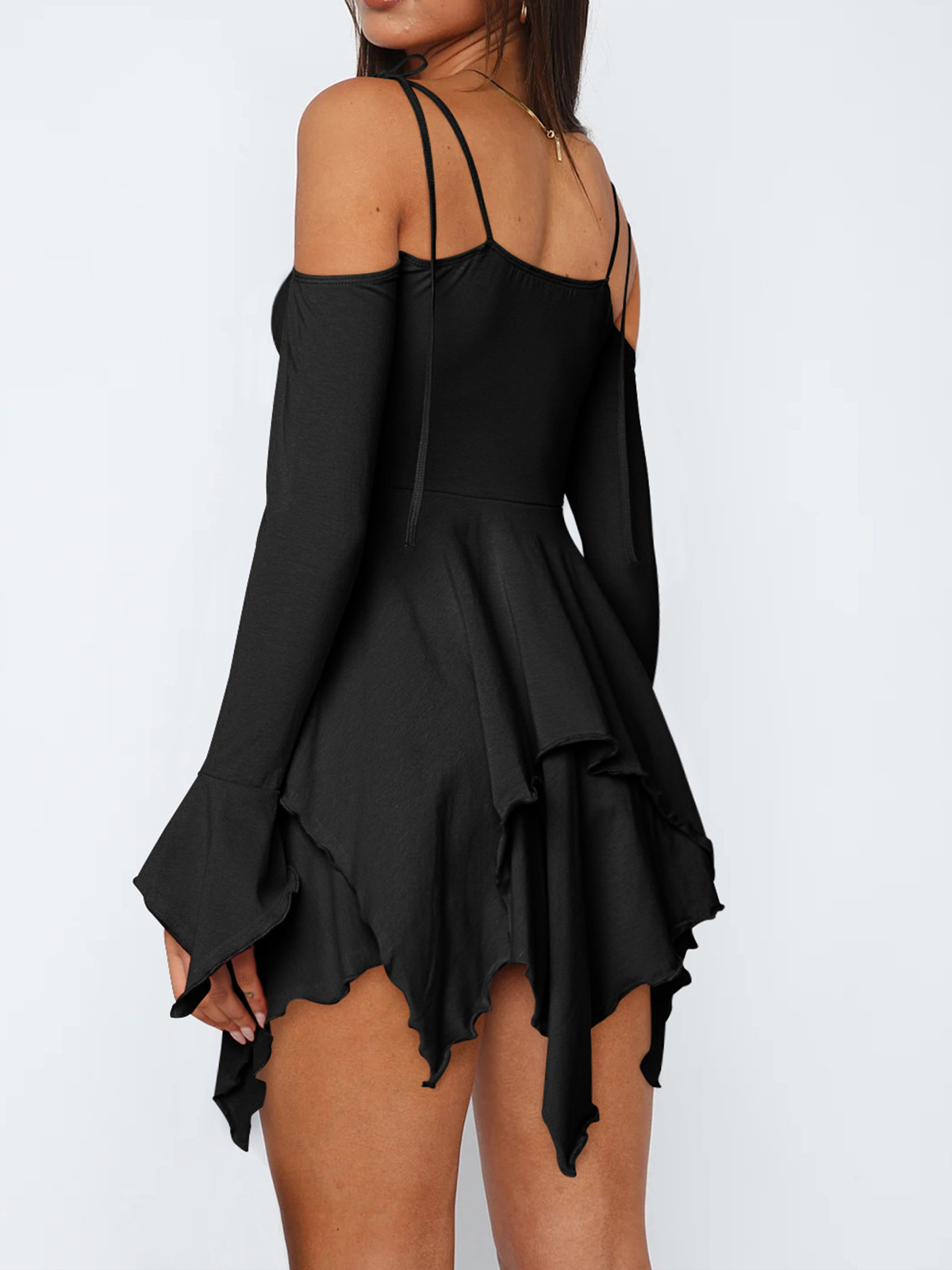 Dating Solid Halterneck Dress Classic Ruffle Rrim Casual Dress For Ladies Wedding Dresses