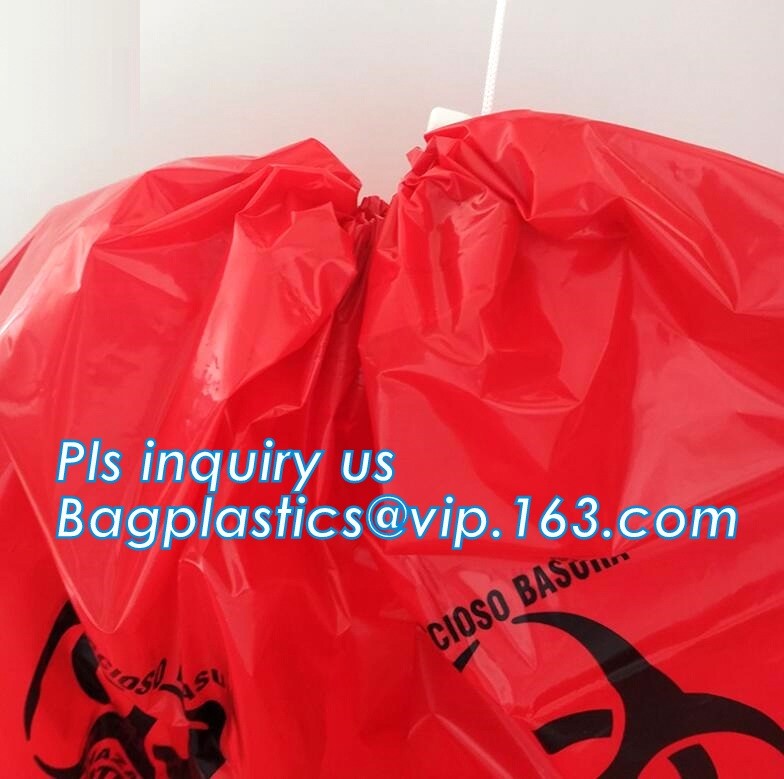 Biohazard Waste Disposal Bags Drawstring, Gallon Capacity, Medical Garbage Bags, High- Temperature Resistant