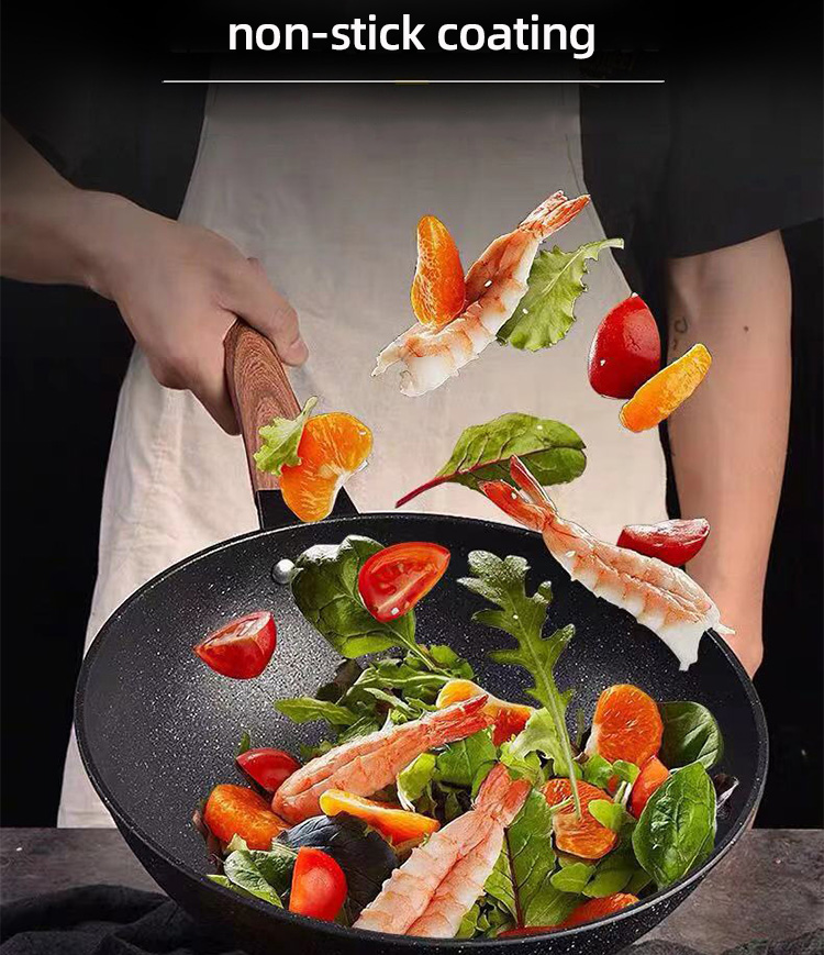 Hot Sale Black 32cm Flat Bottom Maifan Stone Skillet Cookware Cooking Non-stick Deep Frying Pan
