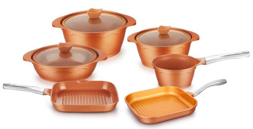 Die cast ceramic coated non stick copper grill pan pot with stainless steel handle